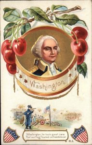 American President George Washington Cherry Border Patriotic c1910 Postcard
