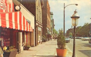 Chicago IL Old Town Buildings, Red/White Striped Awning, Cars 1960s Postcard