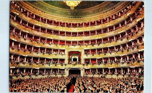 Panoramic View Postcard Scala Theatre w Audience Milan, Italy