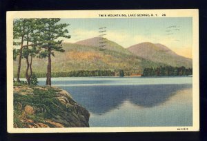 Lake George, New York/NY Postcard, View Of Twin Mountains, 1949!