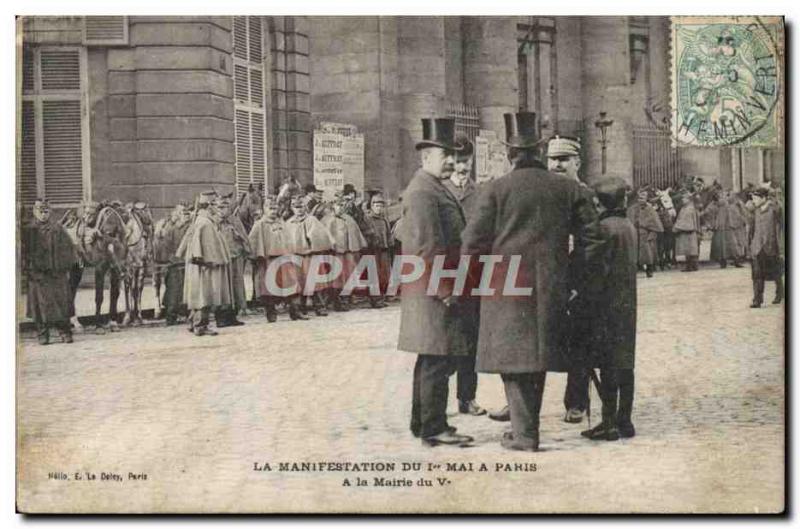 Old Postcard The May 1st demonstration in Paris At the town hall of the 5th