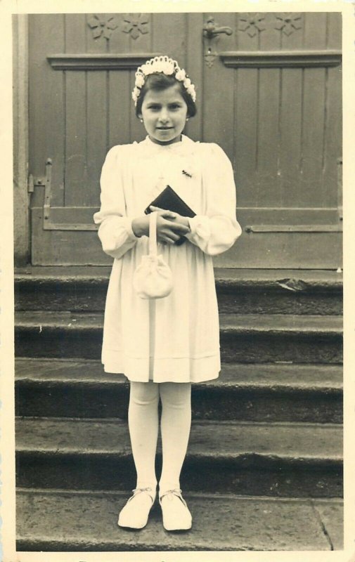 Girl communion photo Kunstmann Bad Kissingen Germany photo postcard