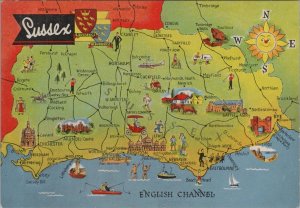 Maps Postcard - Map of Sussex and The English Channel  RR23493