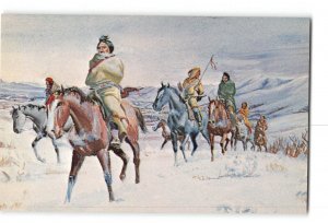 Native Americans Winter Scene Vintage Postcard Painting by Leo Braulaurier