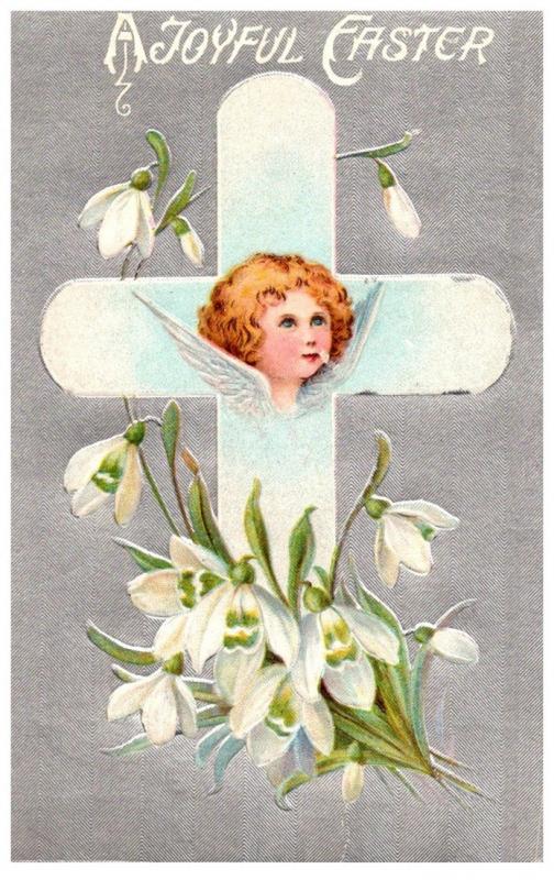 Easter,  Cross with flowers , Angel