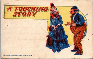 VINTAGE POSTCARD A TOUCHING STORY SENIOR WOMAN AND PENNY PINCHER COMIC 1908