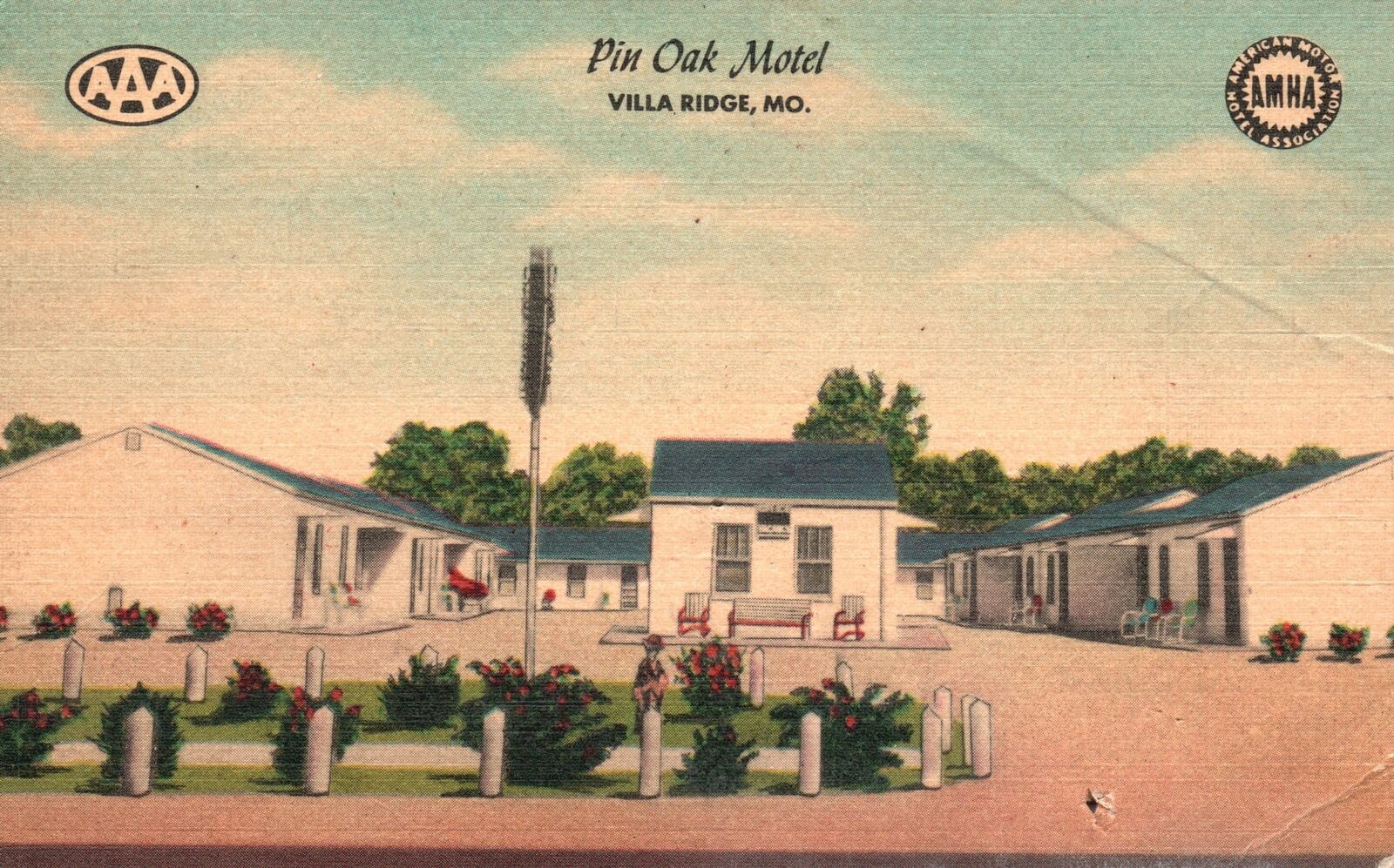 Vintage Postcard 1930's View of The Pin Oak Motel Building Villa Ridge