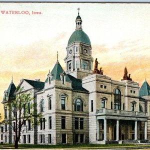 c1910s Waterloo, IA Old Courthouse Nice Architecture Litho Photo Postcard A62