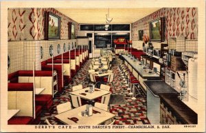 Chamberlain SD Postcard Derbys Cafe South Dakota Restaurant Interior Linen JD7