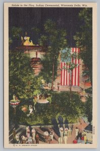 Native Americana Indian~Salute To Flag @ Ceremonial WI Dells~Vintage Postcard 