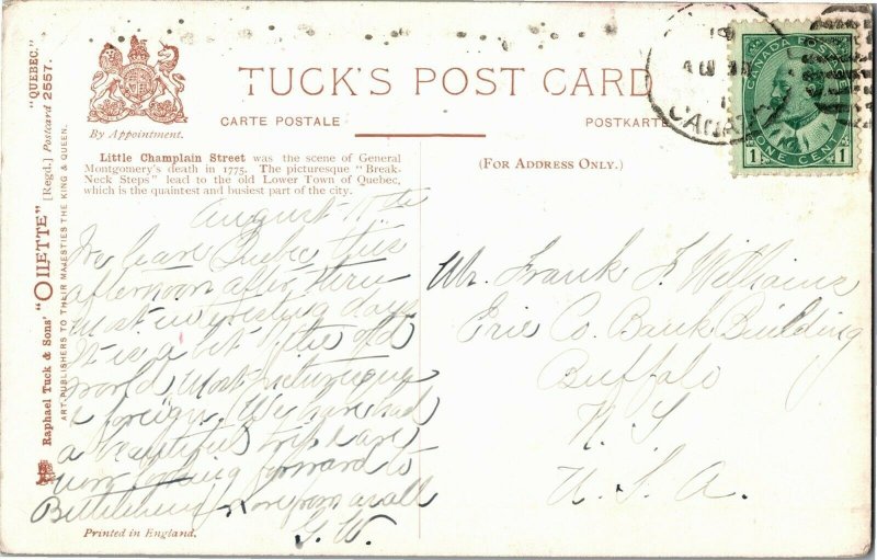 Tucks 2557 Quebec Little Champlain Street Vintage Postcard C78