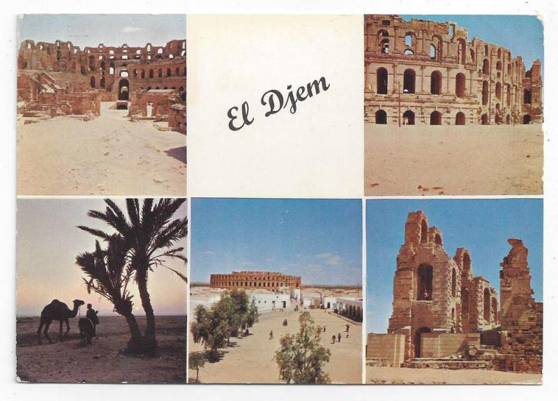 Tunisia El Djem Roman Ruins 1965 Multiview Postcard Sc 357