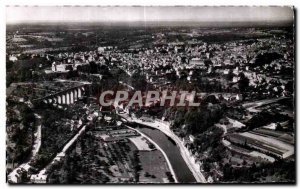 Postcard Old Dinan Aerial view La Rance Viaduct and the City