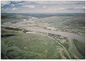 Aerial View, Peace River, Bridge, PEACE RIVER, Alberta, Canada, 50-70's