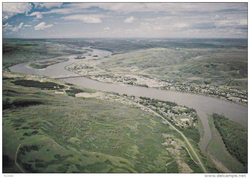 Aerial View, Peace River, Bridge, PEACE RIVER, Alberta, Canada, 50-70's