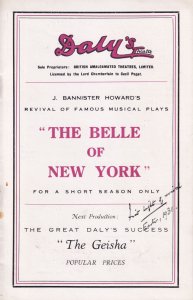 The Belle Of New York Musical Dorothy Ward Dalys London Theatre Programme