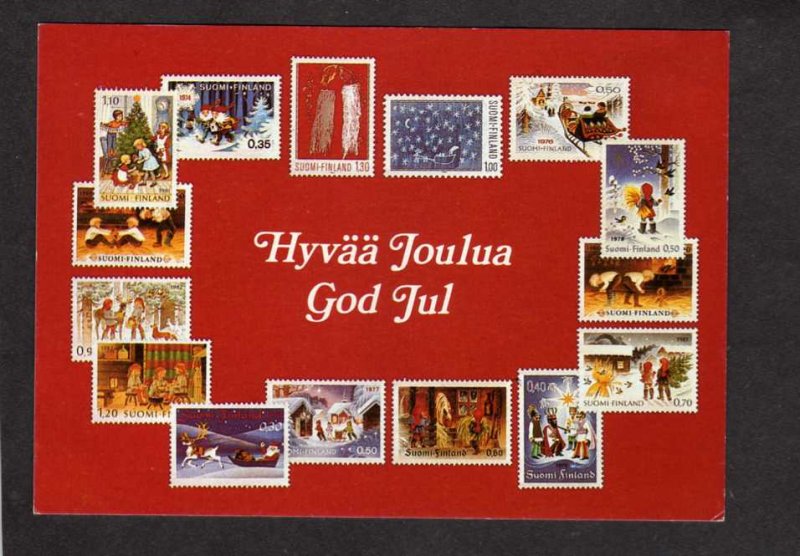 Finland Suomi Facsimiles of postage stamps on front of Postcard Joulua God Jul