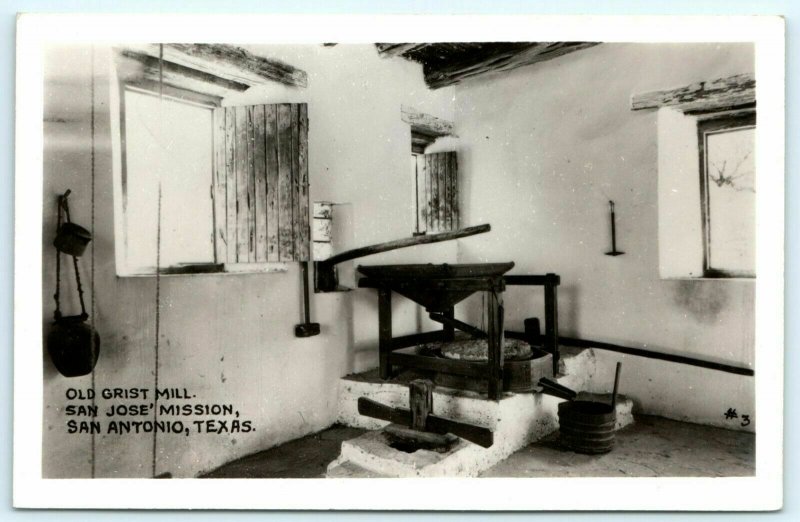 1946 RPPC San Jose Mission Antonio TX OLD GRIST MILL Real Photo Souvenir A195