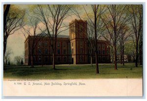 c1905 US Arsenal Main Building Leafless Trees Ground Springfield MA Postcard 