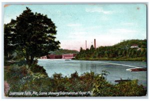 1911 Livermore Falls ME, Scene Showing International Paper Mill Antique Postcard 