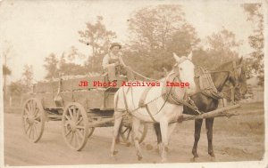 Unknown Location, RPPC, Farmer with Horse Drawn Wagon Full of Produce
