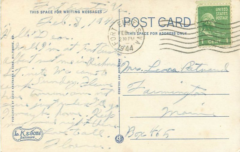 Richmond, Virginia Thomas Jefferson High School WB 1944 Postmark