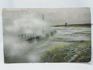 Roigh Seas at The Breakwater Gorleston Norfolk Vintage Antique Postcard 1908