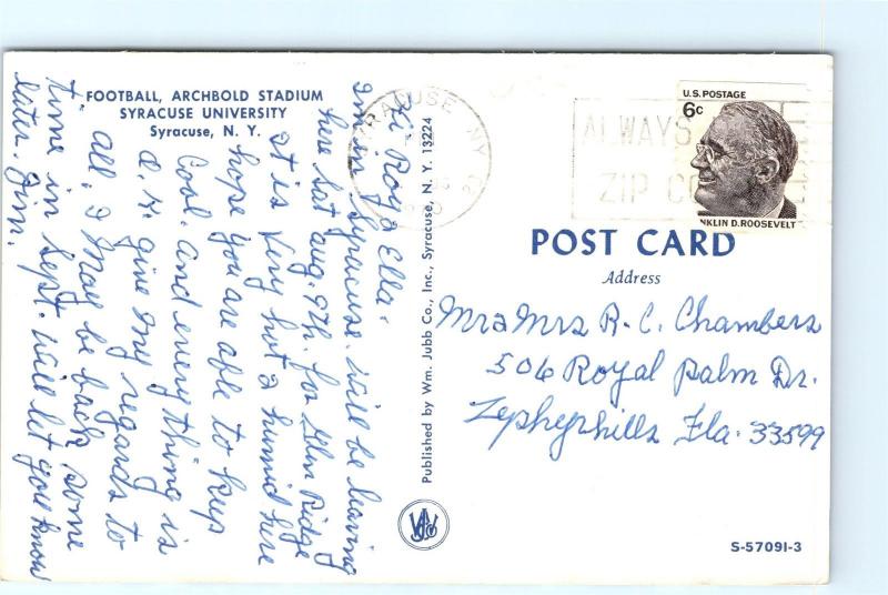 Postcard NY Syracuse Football Archbold Stadium Syracuse University Vintage I7