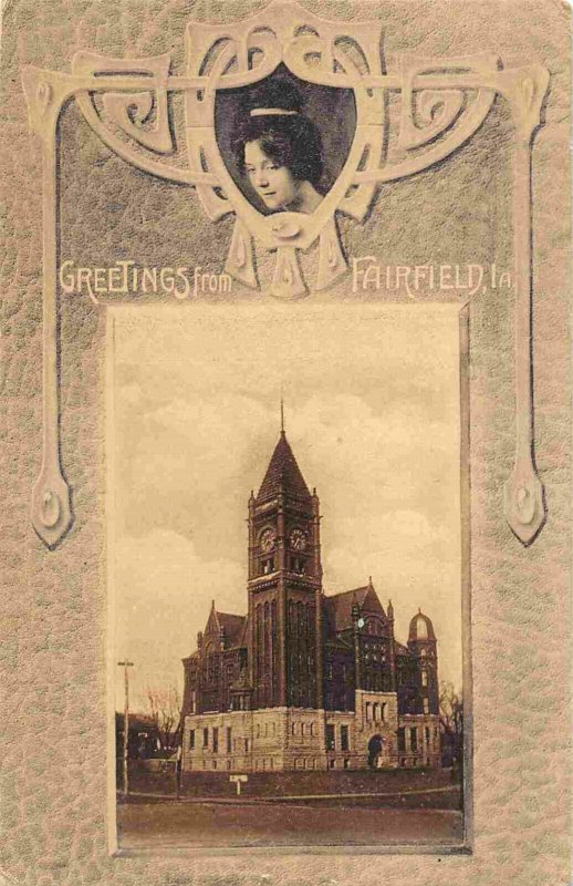 Court House Greetings from Fairfield Iowa 1910 postcard