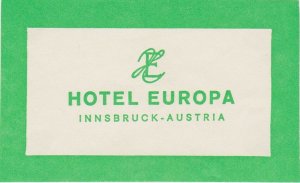 Austria Innsbruck Hotel Europaq Vintage Luggage Label lbl1182 