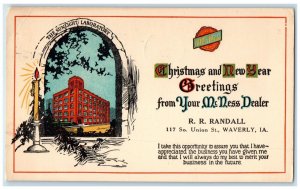 1928 Christmas New Year Greetings Dealer Randall Union St. Waverly Iowa Postcard