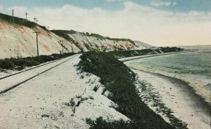 Cliffs Near Summerland California Postcard Railroad Tracks