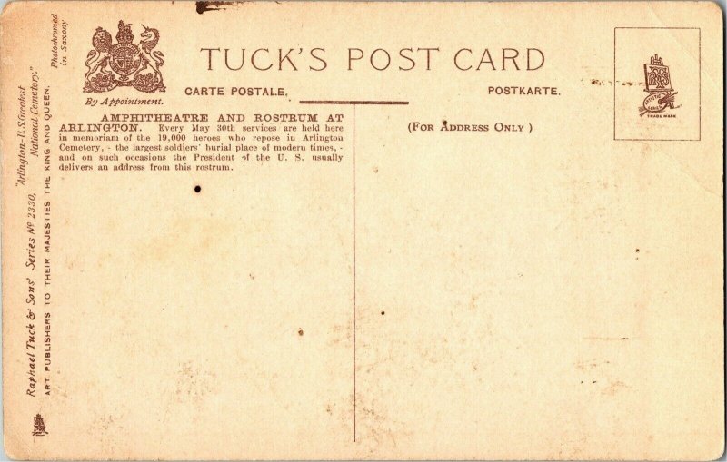 Tucks 2330 Amphitheatre and Rostrom, Arlington National Cemetery Postcard G65
