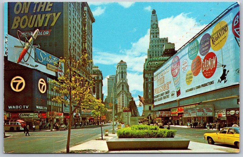 Vtg New York City NY Times Square View Beyond The Fringe Ad Broadway Postcard