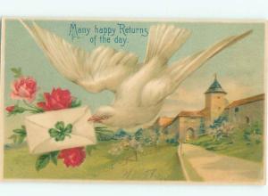 Pre-Linen BEAUTIFUL LARGE WHITE DOVE BIRD DELIVERS CARD AC4184