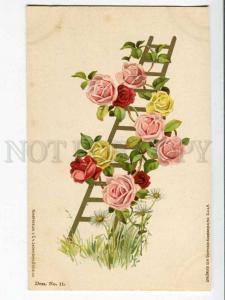 256926 C. KLEIN Ladder FLOWERS Rose Vintage LITHO postcard