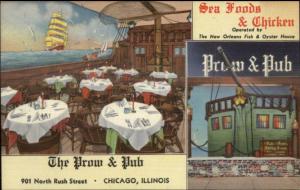 Chicago IL The Prow & Pub North Rus St. Linen Postcard
