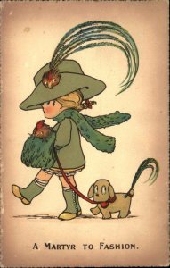 Absurd Hats Social History Comic Cute Kids DEAD BIRD Valentine's c1910 Postcard