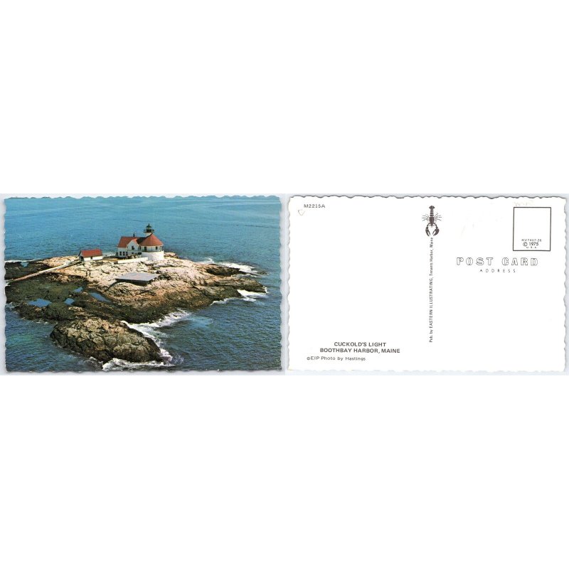 Postcard Cuckold's Light Boothbay Harbor Maine Lighthouse 1975