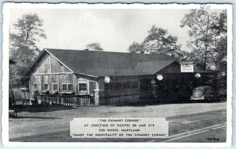 RED HOUSE, Maryland  MD    Roadside  THE CHIMNEY CORNER  c1940s    Postcard