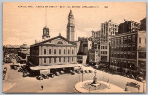 Boston Massachusetts 1940s Postcard Faneuil Hall Cradle Of Liberty Cars