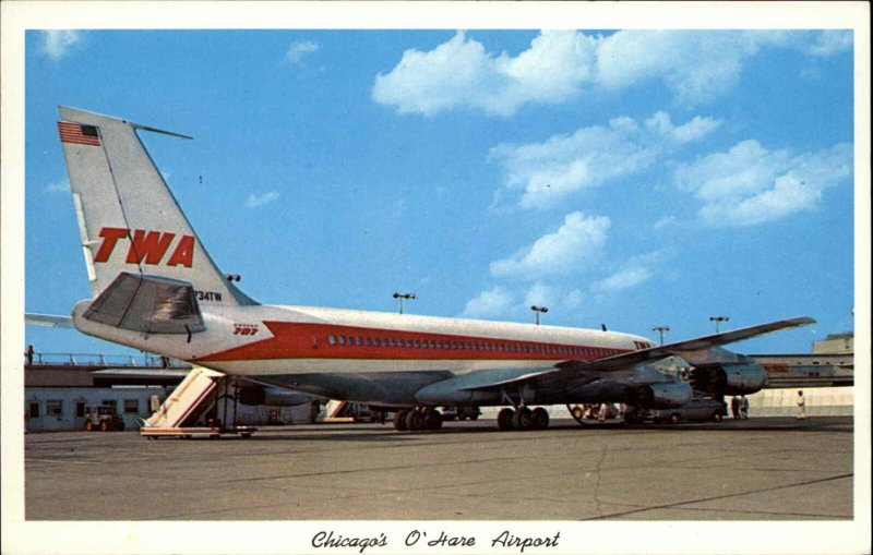 Chicago Illinois IL O'Hare Airport TWA Airlines Airplane Vintage Postcard