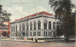 GALESBURG, IL Illinois  PUBLIC LIBRARY~Ladies Outside  KNOX CO  c1910's Postcard