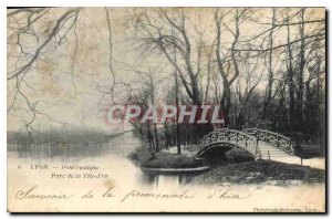 Postcard Old Rustic Bridge Lyon Parc de la Tete Gold