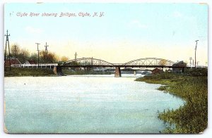 Clyde River Showing Bridges Clyde New York NY Nature Attraction View Postcard