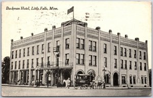 1919 Buckman Hotel Little Falls Minnesota MN Street Horse Buggy Posted Postcard