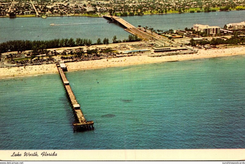 Florida Lake Worth Aerial View Showing Municipal Fishing Pier and Beach 1977