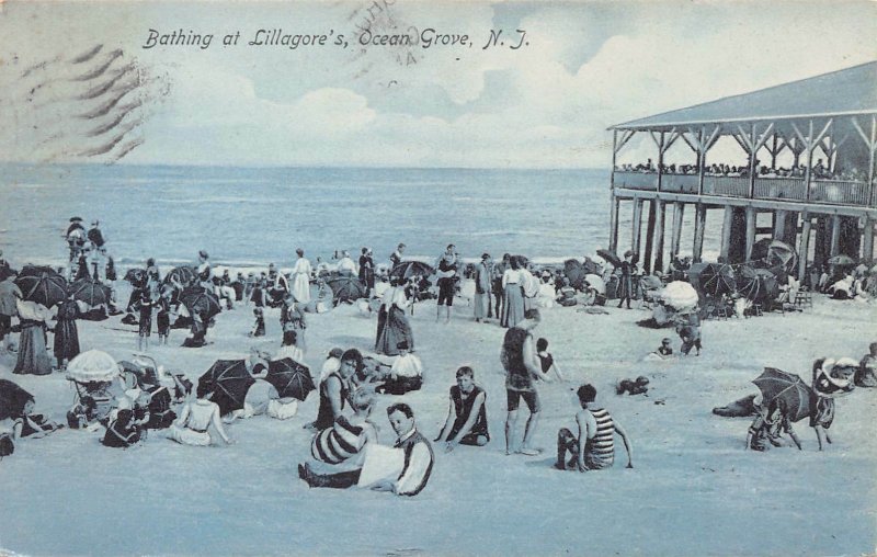 Bathing at Lillagore's, Ocean Grove, New Jersey, early postcard, used in 1908