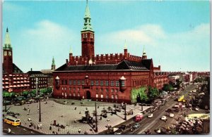 Copenhagen - The Town Hall Square Denmark Plaza Busy Streets Cars Bldg. Postcard