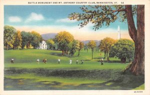 Bennington, Vermont VT   MT ANTHONY COUNTRY CLUB~Golf Course  ca1940's Postcard